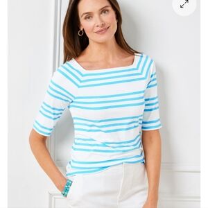 Talbots Women's Effortless Jersey Raglan Tee Cheerful Stripe Square Neck 3X
